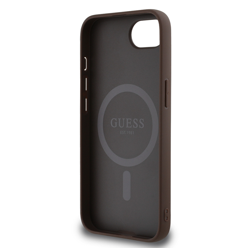 Apple iPhone 16E Kılıf Guess Orjinal Lisanslı M-safe Şarj Özellikli PU Halkalı 4G Desenli Yazı Logolu Kapak - 16