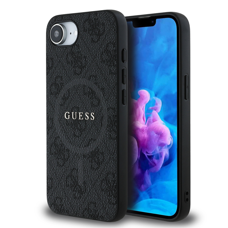Apple iPhone 16E Kılıf Guess Orjinal Lisanslı M-safe Şarj Özellikli PU Halkalı 4G Desenli Yazı Logolu Kapak - 2