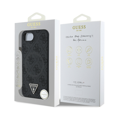 Apple iPhone 16E Kılıf Guess Orjinal Lisanslı M-safe Şarj Özellikli PU Üçgen Logo 4G Desenli Kapak - 17