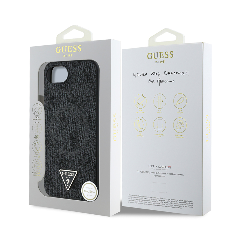 Apple iPhone 16E Kılıf Guess Orjinal Lisanslı M-safe Şarj Özellikli PU Üçgen Logo 4G Desenli Kapak - 17