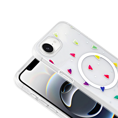 Apple iPhone 16E Kılıf M-Safe Şarj Özellikli Şeffaf Zore Folk Sert Kapak - 15