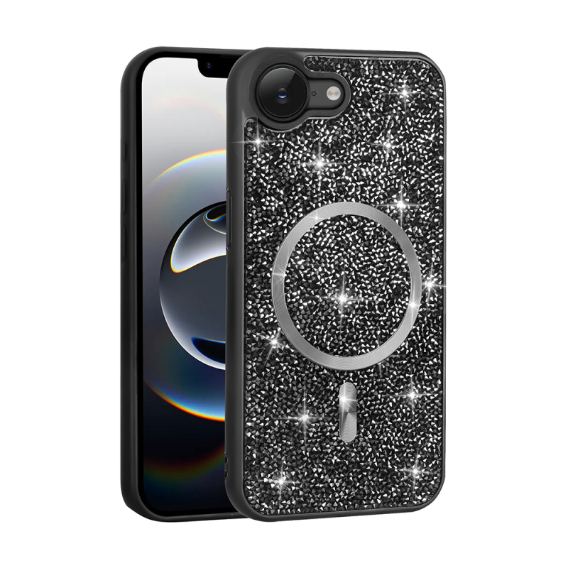 Apple iPhone 16E Kılıf Pırlanta Tasarımlı M-safe Şarj Özellikli Zore Mozaik Silikon Kapak - 5