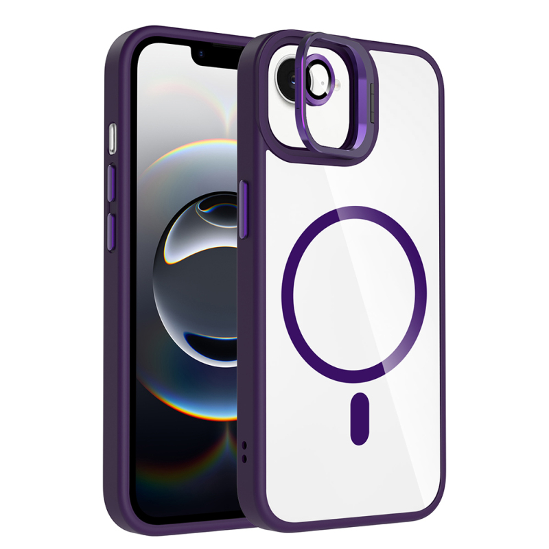 Apple iPhone 16E Kılıf Standlı ve Kamera Lens Hediyeli M-Safe Şarj Özellikli Zore Etro Kapak - 3