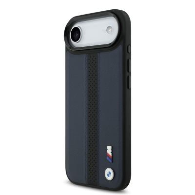 Apple iPhone 17 Air Case BMW Original Licensed M-safe Charging Feature Leather Back Surface Metal Logo Perforated Strip Design Cover - 5