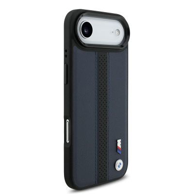 Apple iPhone 17 Air Case BMW Original Licensed M-safe Charging Feature Leather Back Surface Metal Logo Perforated Strip Design Cover - 7