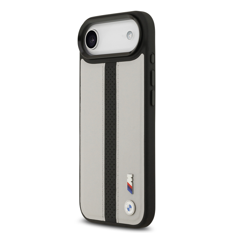 Apple iPhone 17 Air Case BMW Original Licensed M-safe Charging Feature Leather Back Surface Metal Logo Perforated Strip Design Cover - 11
