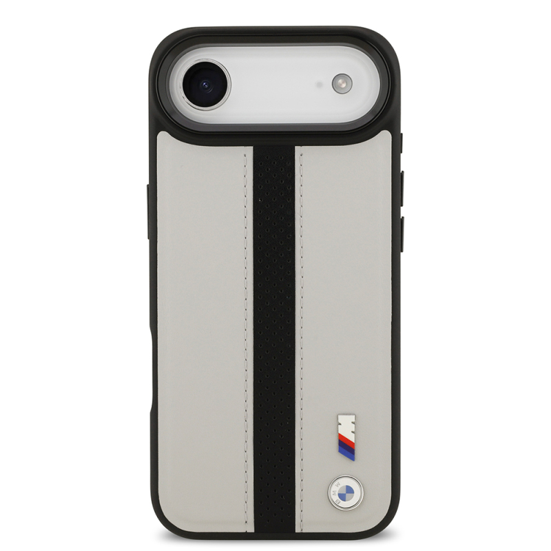 Apple iPhone 17 Air Case BMW Original Licensed M-safe Charging Feature Leather Back Surface Metal Logo Perforated Strip Design Cover - 12