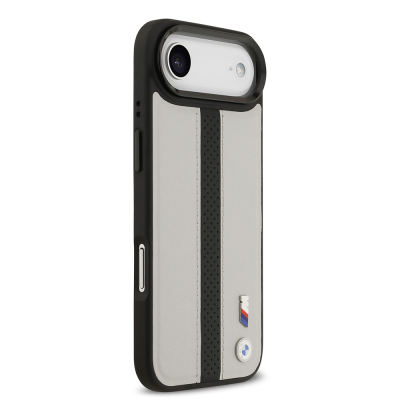 Apple iPhone 17 Air Case BMW Original Licensed M-safe Charging Feature Leather Back Surface Metal Logo Perforated Strip Design Cover - 13