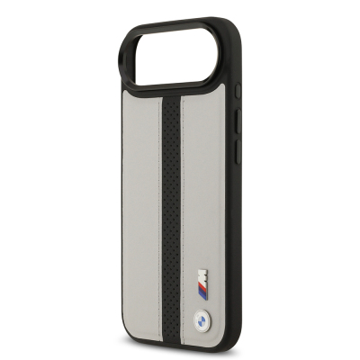 Apple iPhone 17 Air Case BMW Original Licensed M-safe Charging Feature Leather Back Surface Metal Logo Perforated Strip Design Cover - 15