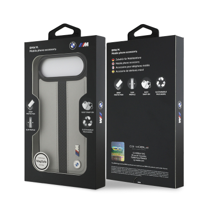 Apple iPhone 17 Air Case BMW Original Licensed M-safe Charging Feature Leather Back Surface Metal Logo Perforated Strip Design Cover - 24