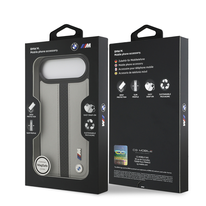 Apple iPhone 17 Air Case BMW Original Licensed M-safe Charging Feature Leather Back Surface Metal Logo Perforated Strip Design Cover - 24