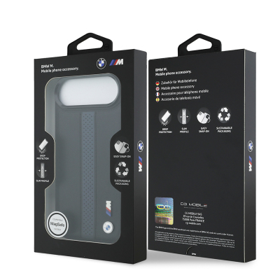 Apple iPhone 17 Air Case BMW Original Licensed M-safe Charging Feature Leather Back Surface Metal Logo Perforated Strip Design Cover - 25