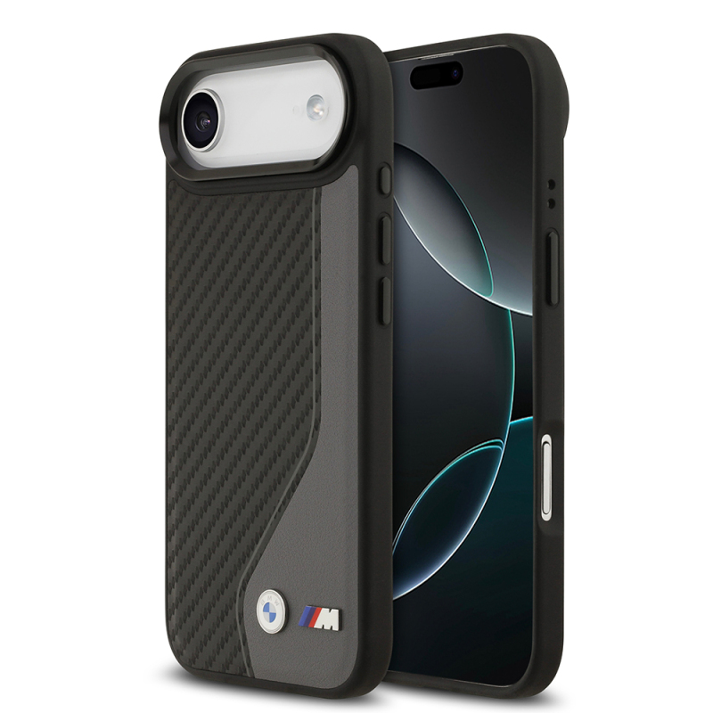 Apple iPhone 17 Air Case BMW Original Licensed M-Safe Charging Feature Metal BMW and M Logo PU Carbon Design Cover - 3