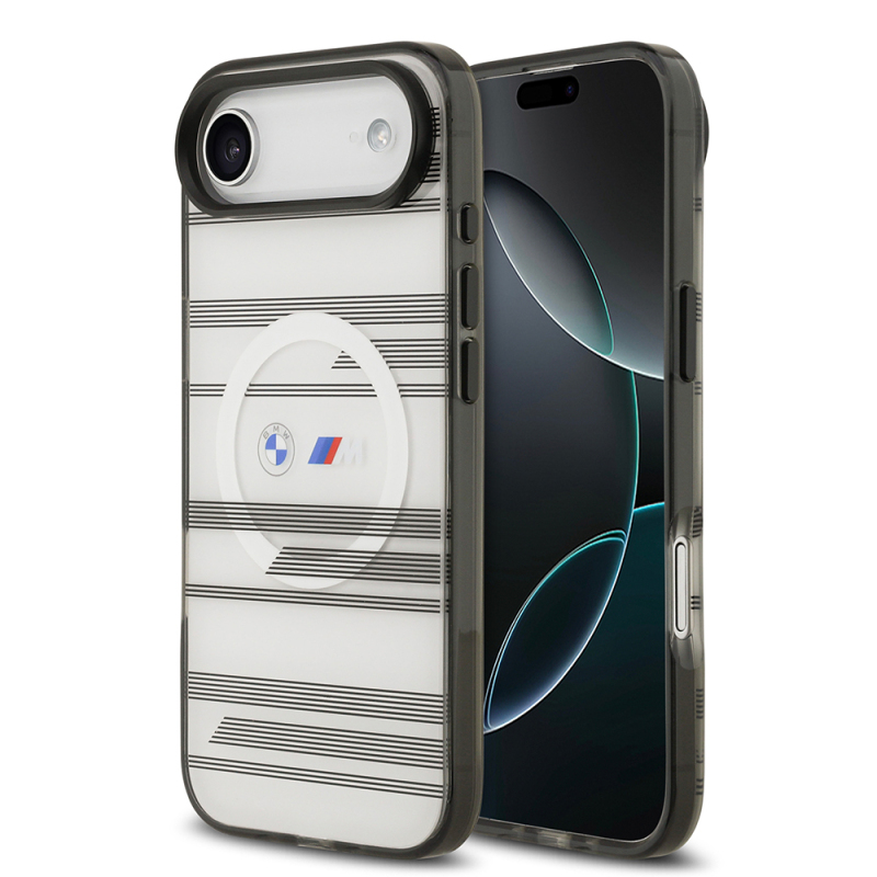 Apple iPhone 17 Air Case BMW Original Licensed M-Safe Charging Feature Metal Camera Button Horizontal Stripe M Design Cover - 1