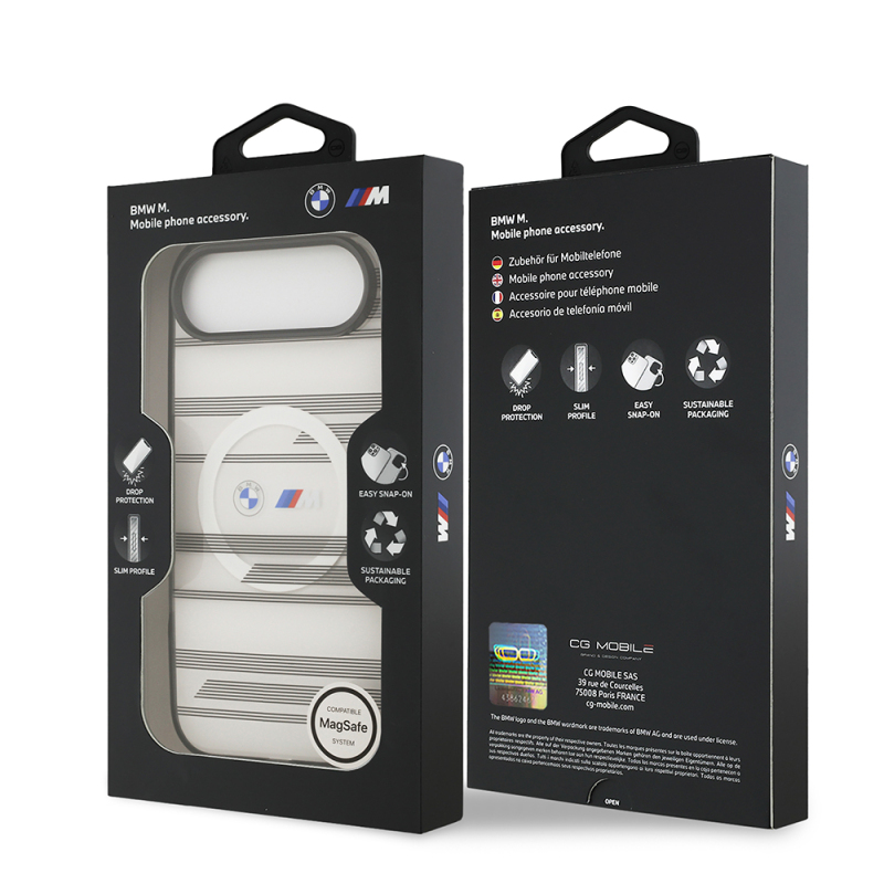 Apple iPhone 17 Air Case BMW Original Licensed M-Safe Charging Feature Metal Camera Button Horizontal Stripe M Design Cover - 17