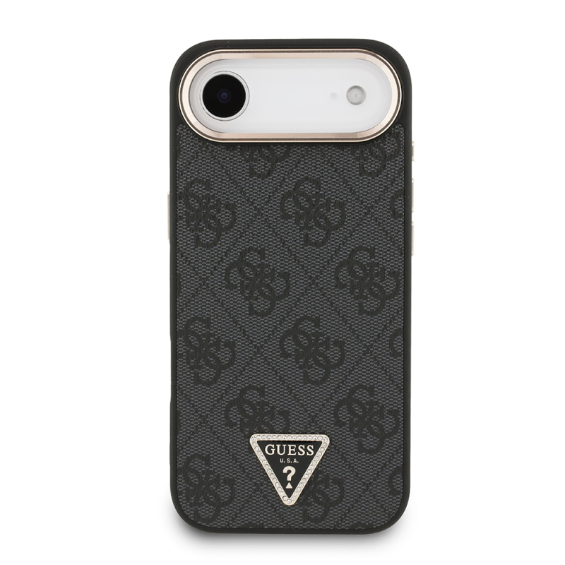 Apple iPhone 17 Air Case Guess Original Licensed Gold Metal Camera Frame Stone Triangle Logo 4G Patterned Cover - 5
