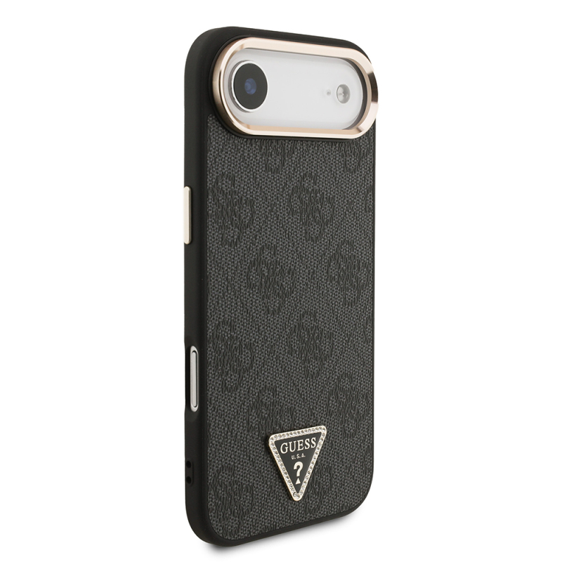 Apple iPhone 17 Air Case Guess Original Licensed Gold Metal Camera Frame Stone Triangle Logo 4G Patterned Cover - 6