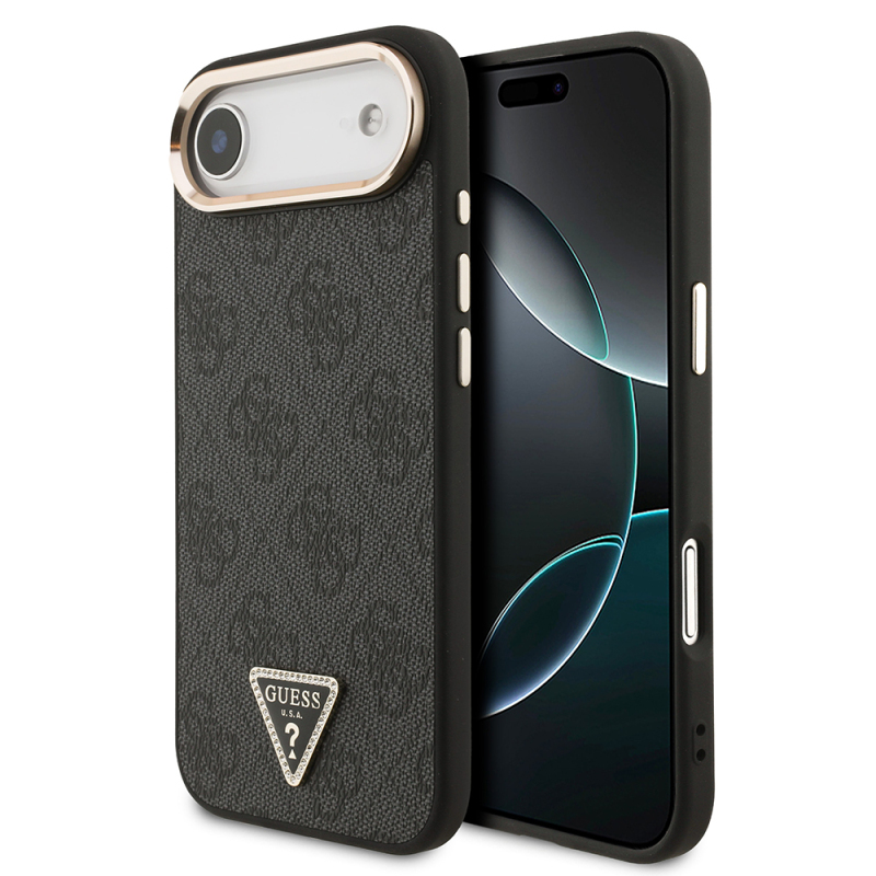 Apple iPhone 17 Air Case Guess Original Licensed Gold Metal Camera Frame Stone Triangle Logo 4G Patterned Cover - 2