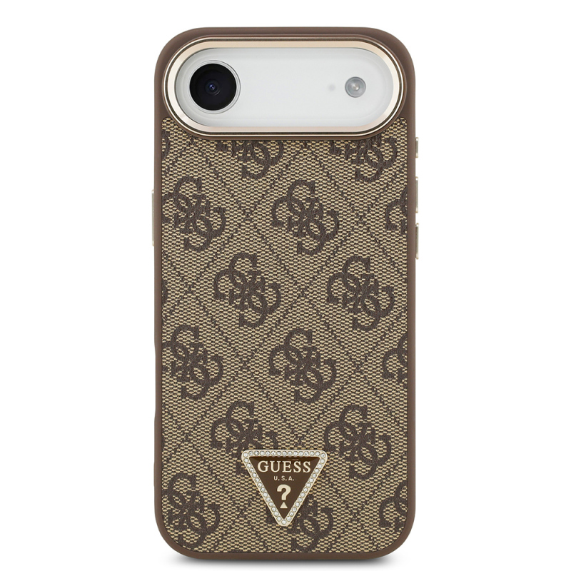 Apple iPhone 17 Air Case Guess Original Licensed Gold Metal Camera Frame Stone Triangle Logo 4G Patterned Cover - 12