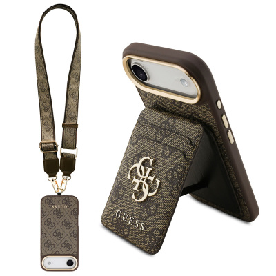 Apple iPhone 17 Air Case Guess Original Licensed M-safe Charging Case with Strap and 4G Logo Card Holder - 1