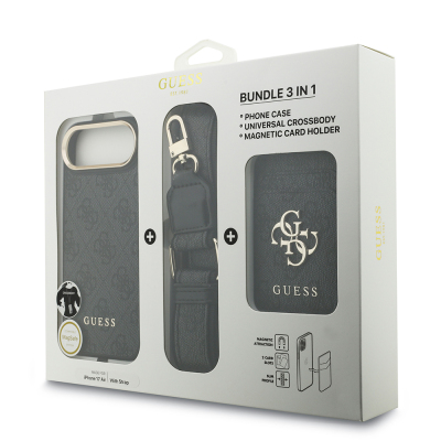 Apple iPhone 17 Air Case Guess Original Licensed M-safe Charging Case with Strap and 4G Logo Card Holder - 25
