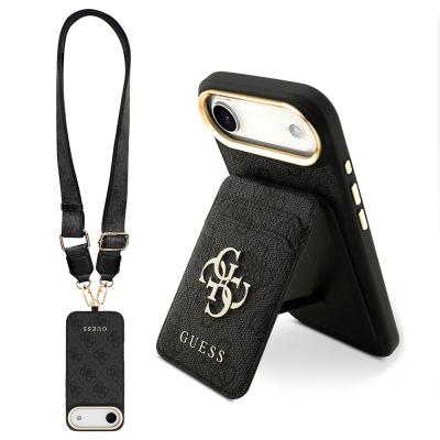 Apple iPhone 17 Air Case Guess Original Licensed M-safe Charging Case with Strap and 4G Logo Card Holder - 3