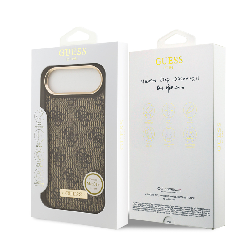 Apple iPhone 17 Air Case Guess Original Licensed M-safe Charging Feature 4G Patterned PU Metal Plate Classic Logo Cover - 23