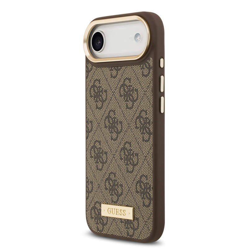 Apple iPhone 17 Air Case Guess Original Licensed M-safe Charging Feature 4G Patterned PU Metal Plate Classic Logo Cover - 7