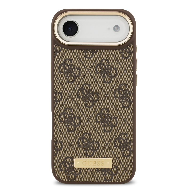 Apple iPhone 17 Air Case Guess Original Licensed M-safe Charging Feature 4G Patterned PU Metal Plate Classic Logo Cover - 6