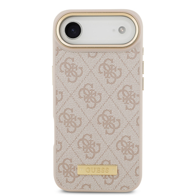 Apple iPhone 17 Air Case Guess Original Licensed M-safe Charging Feature 4G Patterned PU Metal Plate Classic Logo Cover - 18