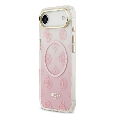 Apple iPhone 17 Air Case Guess Original Licensed M-Safe Charging Feature Glittery Peony Patterned Silicone Cover - 4