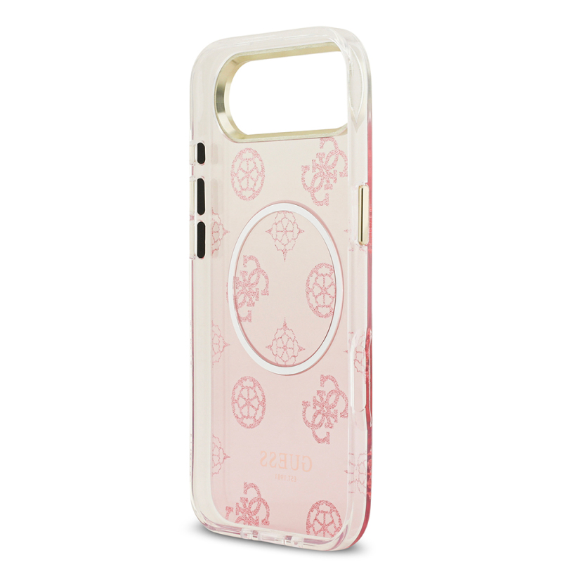Apple iPhone 17 Air Case Guess Original Licensed M-Safe Charging Feature Glittery Peony Patterned Silicone Cover - 9