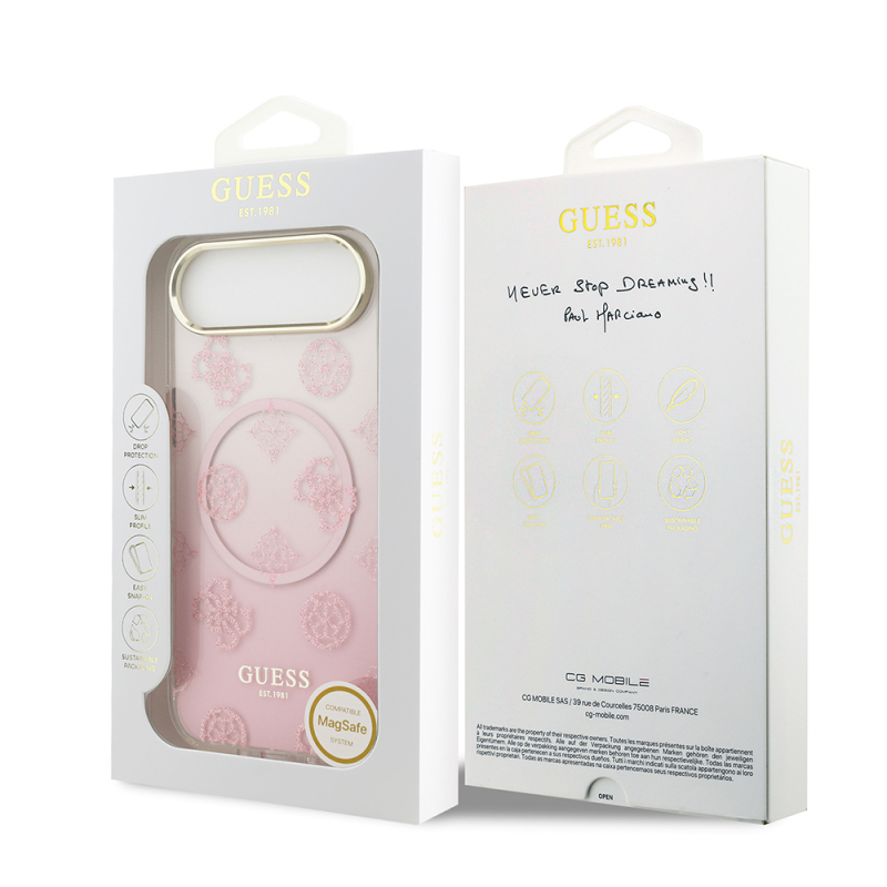 Apple iPhone 17 Air Case Guess Original Licensed M-Safe Charging Feature Glittery Peony Patterned Silicone Cover - 16