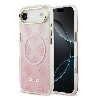 Apple iPhone 17 Air Case Guess Original Licensed M-Safe Charging Feature Glittery Peony Patterned Silicone Cover - 2