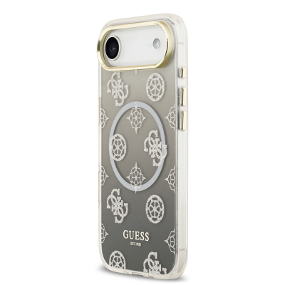 Apple iPhone 17 Air Case Guess Original Licensed M-Safe Charging Feature Glittery Peony Patterned Silicone Cover - 10