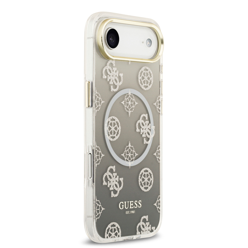 Apple iPhone 17 Air Case Guess Original Licensed M-Safe Charging Feature Glittery Peony Patterned Silicone Cover - 12