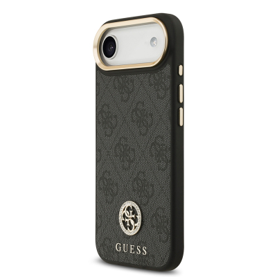 Apple iPhone 17 Air Case Guess Original Licensed M-safe Charging Feature Gold Metal Camera Frame Stone 4G Logo Cover - 10