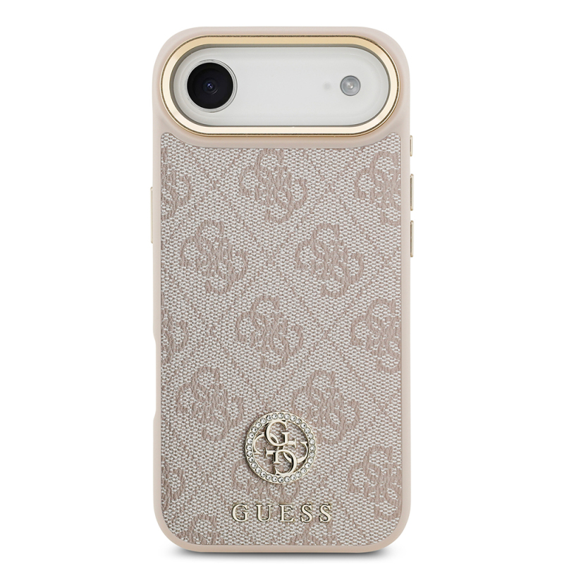Apple iPhone 17 Air Case Guess Original Licensed M-safe Charging Feature Gold Metal Camera Frame Stone 4G Logo Cover - 20