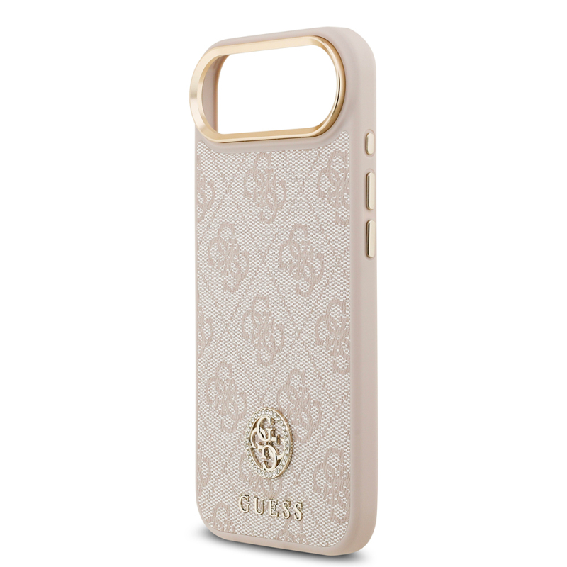 Apple iPhone 17 Air Case Guess Original Licensed M-safe Charging Feature Gold Metal Camera Frame Stone 4G Logo Cover - 23