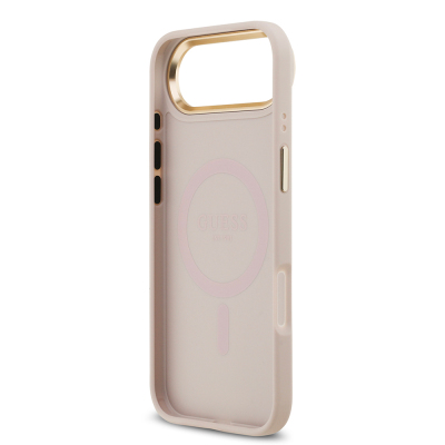Apple iPhone 17 Air Case Guess Original Licensed M-safe Charging Feature Gold Metal Camera Frame Stone 4G Logo Cover - 24