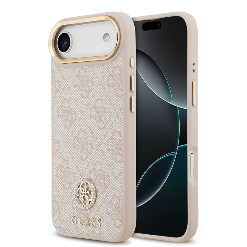 Apple iPhone 17 Air Case Guess Original Licensed M-safe Charging Feature Gold Metal Camera Frame Stone 4G Logo Cover - 4
