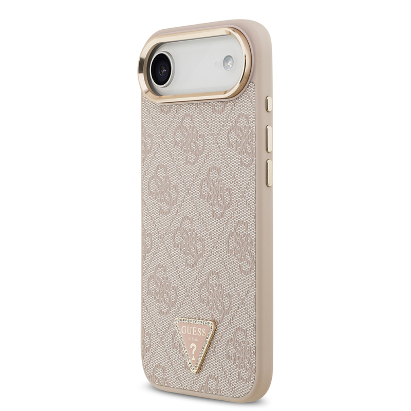 Apple iPhone 17 Air Case Guess Original Licensed M-safe Charging Feature Gold Metal Camera Frame Stone Triangle Logo 4G Patterned Cover - 19