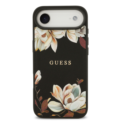 Apple iPhone 17 Air Case Guess Original Licensed M-Safe Charging Feature Grained Flower Design Metal Lettering Logo Cover - 12
