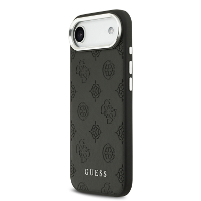 Apple iPhone 17 Air Case Guess Original Licensed M-Safe Charging Feature Hot Printed Classic Text Logo PU Leather Peony Cover - 3