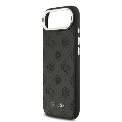 Apple iPhone 17 Air Case Guess Original Licensed M-Safe Charging Feature Hot Printed Classic Text Logo PU Leather Peony Cover - 7