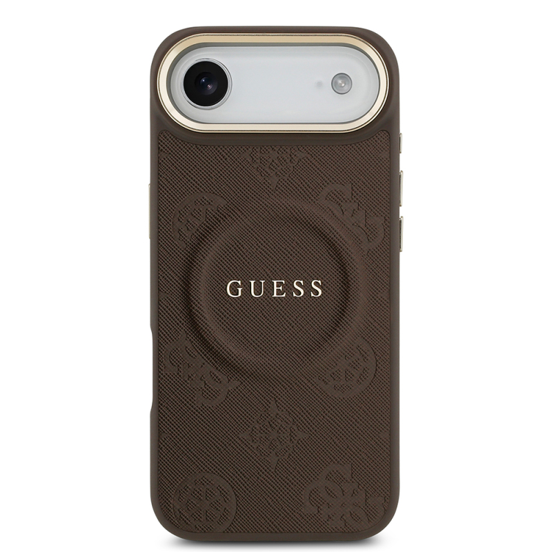 Apple iPhone 17 Air Case Guess Original Licensed M-safe Charging Feature Hot Printed Text Logo PU Leather Peony Cover - 6