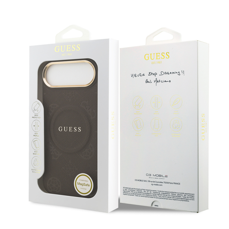 Apple iPhone 17 Air Case Guess Original Licensed M-safe Charging Feature Hot Printed Text Logo PU Leather Peony Cover - 23