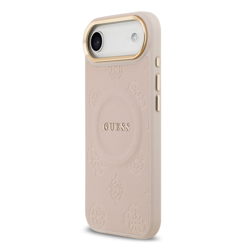 Apple iPhone 17 Air Case Guess Original Licensed M-safe Charging Feature Hot Printed Text Logo PU Leather Peony Cover - 11