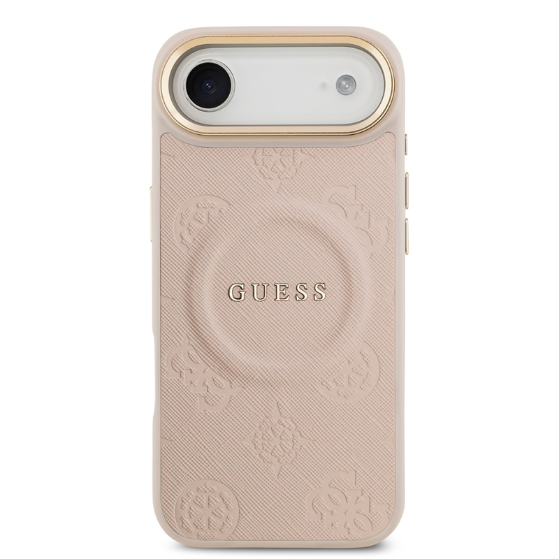Apple iPhone 17 Air Case Guess Original Licensed M-safe Charging Feature Hot Printed Text Logo PU Leather Peony Cover - 12