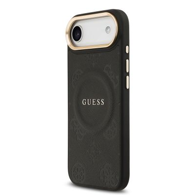 Apple iPhone 17 Air Case Guess Original Licensed M-safe Charging Feature Hot Printed Text Logo PU Leather Peony Cover - 17